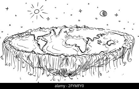 Flacher Planet Erde Verschwörung, Vektor-Cartoon-Illustration Stock Vektor