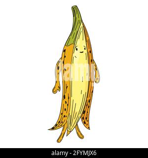 Banana Hand Dämmerung Skizze Frucht niedlich Charakter Cartoon. Vektorgrafik Stock Vektor
