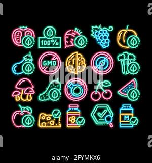 Organic Eco Foods – Symbol für Neonleuchten Stock Vektor