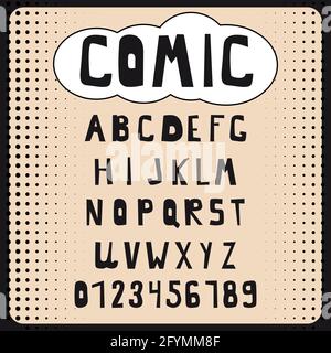 Comic Cartoon Alphabet Set. Briefe, Zahlen für Websites, Comics, Banner. Vektor, isoliert Stock Vektor