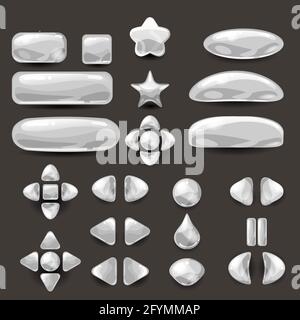 Festlegen der Benutzeroberfläche für das Spiel. Komplettes weißes Menü der grafischen Benutzeroberfläche GUI, um 2D-Spiele zu bauen. Gelegenheitsspiel. Vektor. Stock Vektor