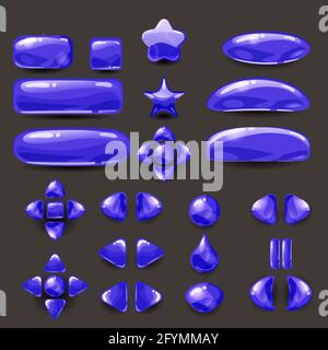Festlegen der Benutzeroberfläche für das Spiel. Komplettes Marineblau-Menü der grafischen Benutzeroberfläche GUI, um 2D-Spiele zu bauen. Gelegenheitsspiel. Vektor. Stock Vektor