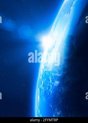 Sonnenaufgang über der Erde, Illustration Stockfoto