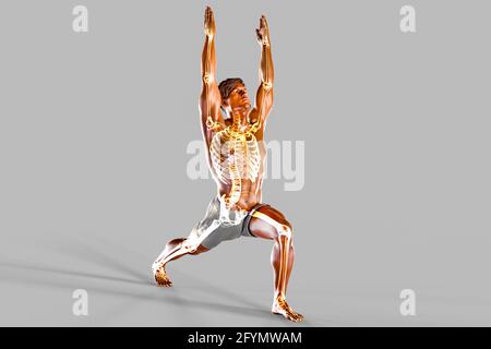 Mann in Krieger 1 Yoga-Pose, Illustration Stockfoto