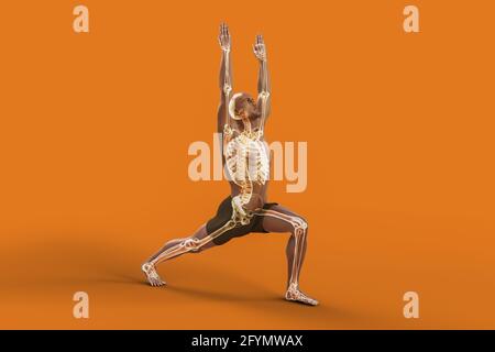 Mann in Krieger 1 Yoga-Pose, Illustration Stockfoto