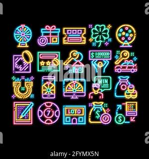 Lotterie Glücksspiel Neon Glow Symbol Illustration Stock Vektor