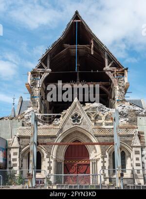 Ruine der berühmten Christchurch Cathedral nach dem Erdbeben von 2011, Südinsel von Neuseeland Stockfoto