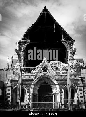 Ruine der berühmten Christchurch Cathedral nach dem Erdbeben von 2011, Südinsel von Neuseeland Stockfoto