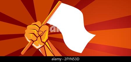 Hand hält weiße leere Flagge Symbol der Kapitulation Freiheit Stock Vektor