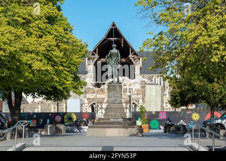 Ruine der berühmten Christchurch Cathedral nach dem Erdbeben von 2011, Südinsel von Neuseeland Stockfoto