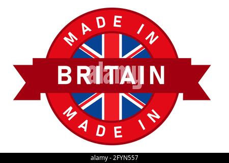 Hergestellt in Großbritannien Vereinigtes Königreich england Etikettenstempel für Produkt hergestellt von der Firma versiegeln goldenes Band und Flagge Stock Vektor