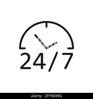 Symbol für 24 Stunden am Tag. 24/7-Zeilen-Symbol. Support-Service-Zeichen. Hilfehilfe-Konzept. Vektor auf Weiß isoliert Stock Vektor