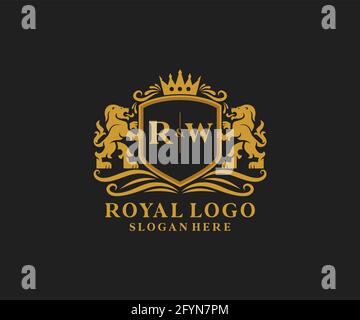 RW Buchstabe Lion Royal Luxury Logo Vorlage in Vektorgrafik für Restaurant, Royalty, Boutique, Café, Hotel, Wappentisch, Schmuck, Mode und andere Vektor il Stock Vektor