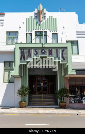 Das freimaurerische Art déco-Hotel im Stadtzentrum von Napier, Nordinsel Neuseelands Stockfoto