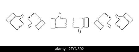 Symbole „Daumen hoch“ und „Daumen runter“ gesetzt. Wie und nicht wie Linienzeichensammlung. Stimme nicht mit dem Symbol „Stimme zu“ überein Stock Vektor