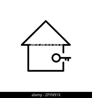 Haus- und Schlüsselsymbol. Piktogramm der schwarzen Linie des Hauses. Hypothekenkonzept. Vektor isoliert Stock Vektor