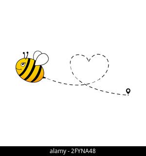 Niedliche Bienen mit gepunkteten Linien. Vektorgrafik isoliert auf Weiß Stock Vektor