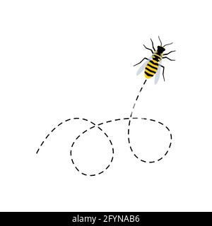 Niedliche Bienen mit gepunkteten Linien. Vektorgrafik isoliert auf Weiß Stock Vektor