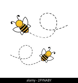 Niedliche Bienen mit gepunkteten Linien. Vektorgrafik isoliert auf Weiß Stock Vektor