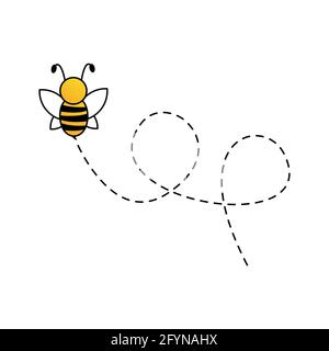 Niedliche Bienen mit gepunkteten Linien. Vektorgrafik isoliert auf Weiß Stock Vektor