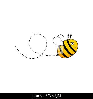 Niedliche Bienen mit gepunkteten Linien. Vektorgrafik isoliert auf Weiß Stock Vektor