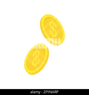 Isometrische Goldmünzen. Geldsymbol. Wohlstandskonzept. Vektorgrafik isoliert auf Weiß Stock Vektor