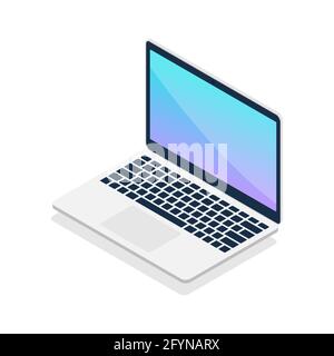 Notebook im isometrischen Stil. Tragbares 3d-Computergerät. Digitales Technologiekonzept. Offener, moderner Laptop mit leerem Gradientenbildschirm. Vektor isoliert Stock Vektor