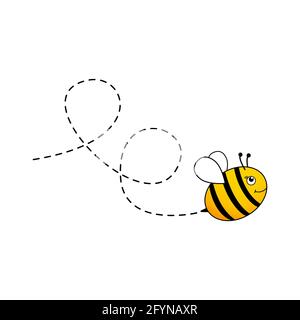 Niedliche Bienen mit gepunkteten Linien. Vektorgrafik isoliert auf Weiß Stock Vektor