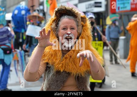 Leicester, Leicestershire, Großbritannien 29. Mai 2021. UK News. Im Stadtzentrum von Leicester findet ein Extinction Rebellion march statt. Alex Hannam/Alamy Live News Stockfoto