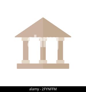 Gebäude mit Säulen. Braunes Banksymbol. Buntes Symbol der Universität. Altes griechisches Kulturzeichen Stock Vektor