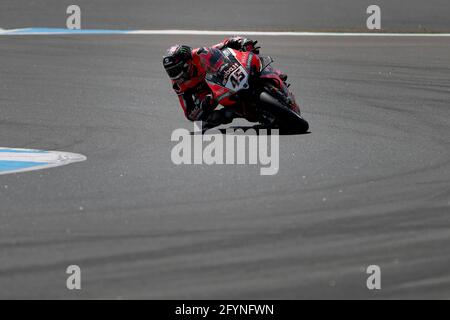 Estoril, Portugal. Mai 2021. British Scott Redding von Aruba.IT Racing - Ducati tritt am 29. Mai 2020 beim Circuito Estoril in Cascais, Portugal, während der Superpole der FIM Superbike World Championship WorldSBK Estoril Round an. Quelle: Pedro Fiuza/ZUMA Wire/Alamy Live News Stockfoto