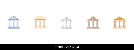 Gebäude mit Säulen Sammlung. Banksymbol festgelegt. Bunte Symbolgruppe der Universität Stock Vektor