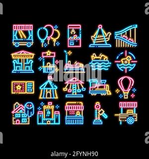 Vergnügungspark und Attraktion Neon leuchten Symbol Illustration Stock Vektor