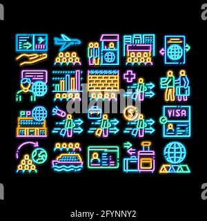 Immigration Refugee Neon Glow Icon Illustration Stock Vektor