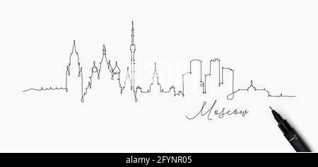 City Silhouette moskau in Stift Linie Stil Zeichnung mit schwarz Linien auf weißem Hintergrund Stock Vektor