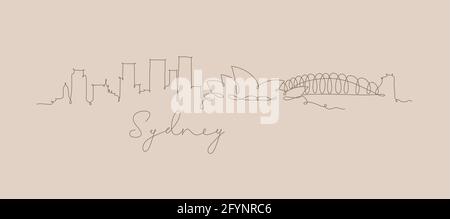 City Silhouette sydney in Stift Linie Stil Zeichnung mit braun Linien auf beigem Hintergrund Stock Vektor