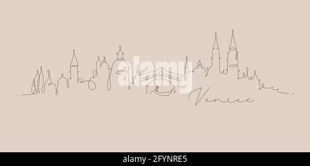 City Silhouette venedig in Stift Linie Stil Zeichnung mit braun Linien auf beigem Hintergrund Stock Vektor