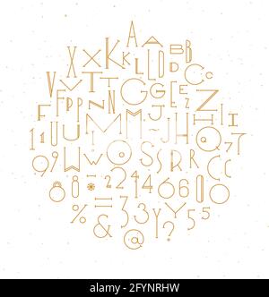 Art-Deco-Alphabet-Zeichnung mit Goldlinie auf weißem Hintergrund Stock Vektor