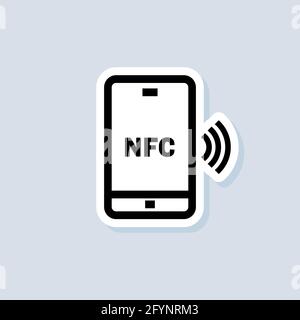Zahlung mit Smartphone-Aufkleber. Symbol für kontaktlose Zahlung. NFC-Symbol. Drahtlose Zahlung. Kontaktloses bargeldloses Bezahlen. Vektor auf isoliertem Hintergrund. EPS 10 Stock Vektor