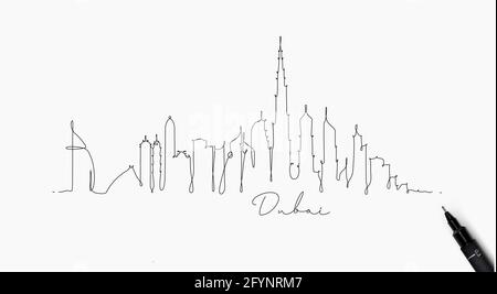 City Silhouette dubai in Stift Linie Stil Zeichnung mit schwarz Linien auf weißem Hintergrund Stock Vektor