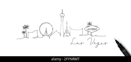 City Silhouette las vegas in Stift Linie Stil Zeichnung mit Beigefarbene Linien auf weißem Hintergrund Stock Vektor