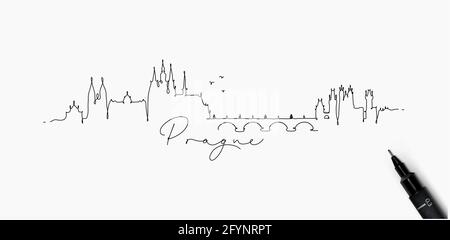 City Silhouette prag in Stift Linie Stil Zeichnung mit schwarz Linien auf weißem Hintergrund Stock Vektor