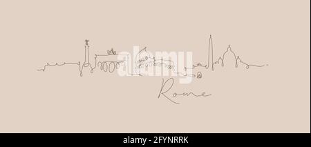 City Silhouette rom in Stift Linie Stil Zeichnung mit braun Linien auf beigem Hintergrund Stock Vektor