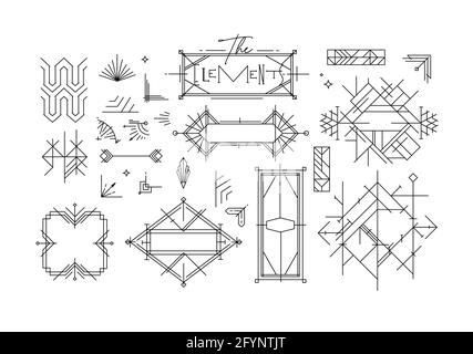 Art Deco Vintage Design Elemente zeichnen im Linienstil auf Weißer Hintergrund Stock Vektor