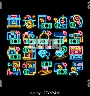 Pfandleihe Austausch Neon Glow Symbol Illustration Stock Vektor