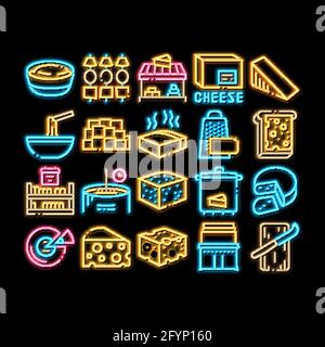 Abbildung mit Leuchtsymbol von Cheese Dairy Food in Neonfarben Stock Vektor