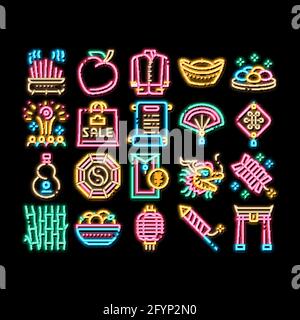 Chinesische Neujahrsfest Neon leuchten Symbol Illustration Stock Vektor