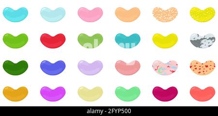 Runde bunte Jelly Beans Set. Cartoon-Vektor-Illustration isoliert auf weiß. Stock Vektor
