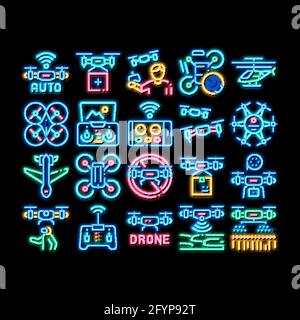 Drohne Fly Quadrocopter Neon Glow Icon Illustration Stock Vektor