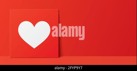 Romantisches Vektor-Banner mit weißem Herz im roten Rahmen. Stock Vektor